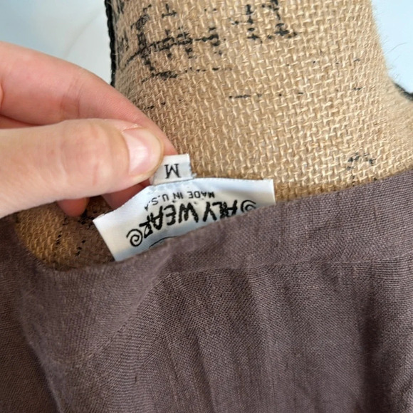 ALY WEAR Linen Brown Choco Washed Babydoll Tunic Dress EUC M - Picture 3 of 5